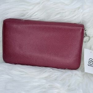 Bulgari Red Long Zip Leather Wallet